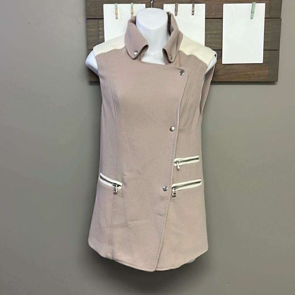 Wilfred Mauve Cream Sleeveless Classic Snap Up Zipper Accents Tunic Vest- XXS
